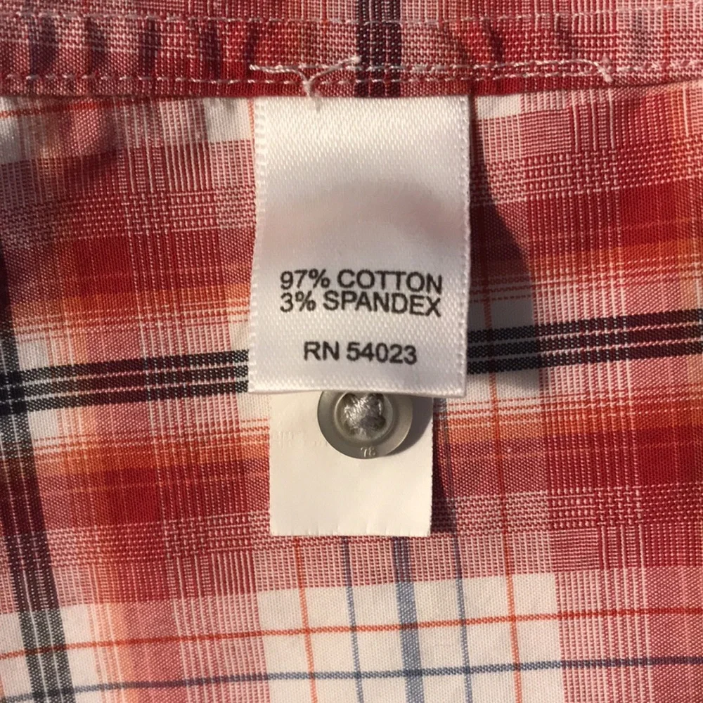 Banana Republic Red White Black Plaid Western Inspired Shirt Size L Tall 16”